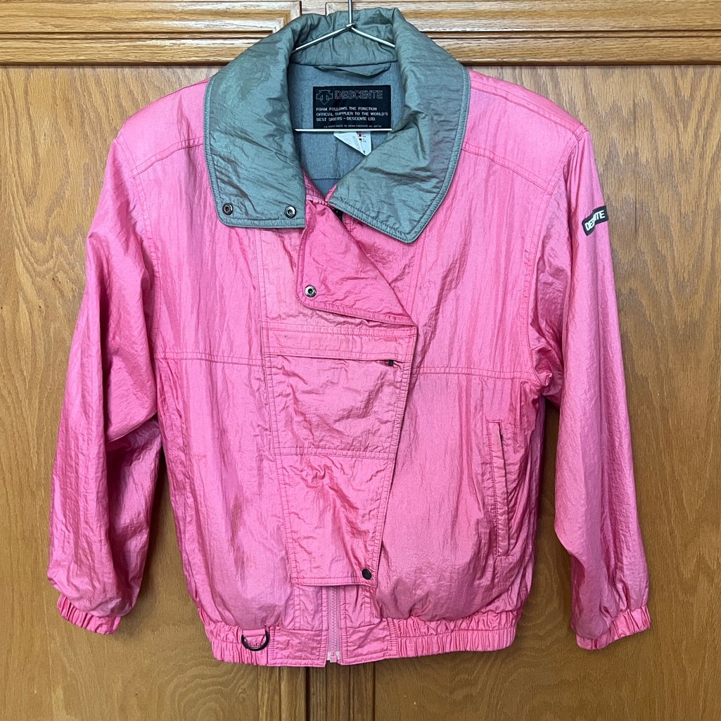 Vintage 90s Descente Ski Jacket In Pink With A Grey Collar Lighter Weight Sz S